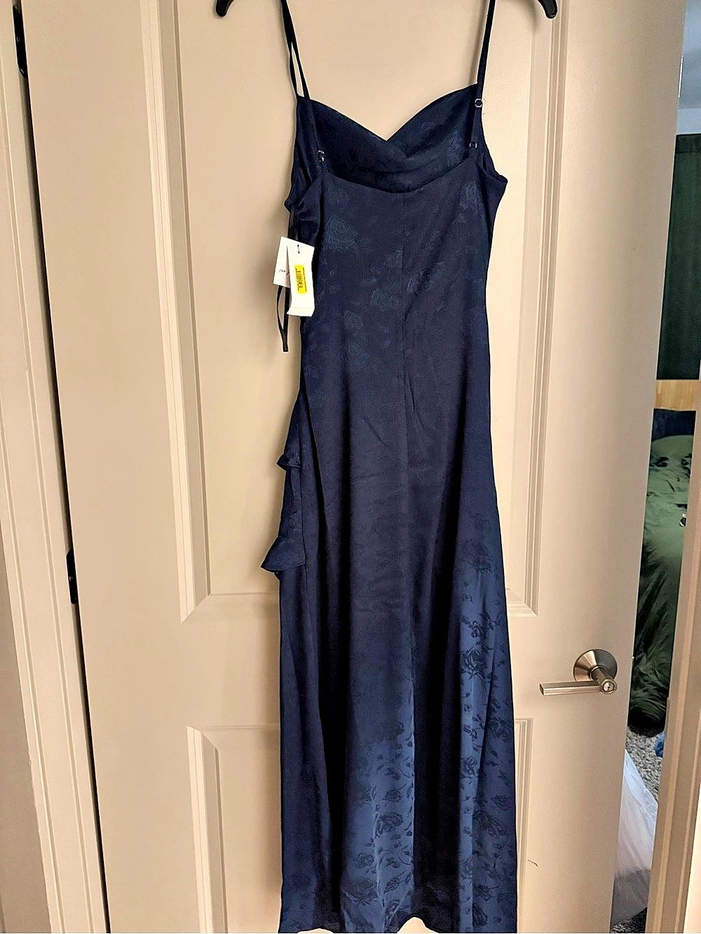 I.N. San Francisco Drape Neck Asymmetrical Ruffled Maxi Slip Dress